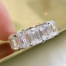 Load image into Gallery viewer, Moissanite Emerald Eternity Wedding Band in Sterling Silver