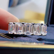 Load image into Gallery viewer, Moissanite Emerald Eternity Wedding Band in Sterling Silver