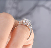 Load image into Gallery viewer, Moissanite 2.0ct Asscher Engagement Ring 2.0ct with Baguette Accents in 14k Gold