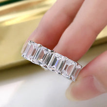 Load image into Gallery viewer, Moissanite Emerald Eternity Wedding Band in Sterling Silver