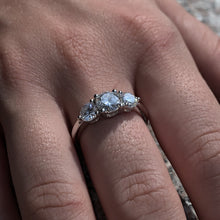 Load image into Gallery viewer, Moissanite Round Cut 3 Stone Solitaire Ring w/ Platinum Plated Sterling Silver