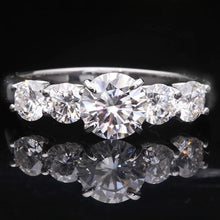 Load image into Gallery viewer, Moissanite 2.2ctw 5 Stone Solitaire Ring in 18k White Gold Plated Sterling Silver
