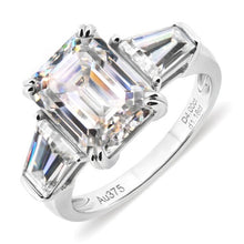 Load image into Gallery viewer, Moissanite 5.20ctw Emerald Cut with Trapezoid Accent Engagement Ring in 14k White Gold