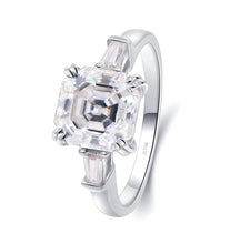 Load image into Gallery viewer, Moissanite 2.0ct Asscher Engagement Ring 2.0ct with Baguette Accents in 14k Gold