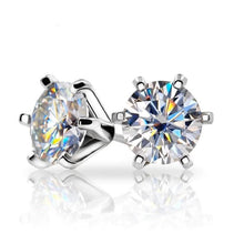 Load image into Gallery viewer, Moissanite Round Six Prong Earrings in Sterling Silver