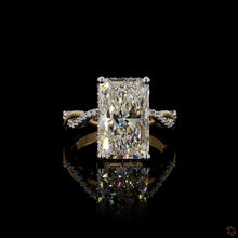 Load image into Gallery viewer, The Aurora Ring | 5ct Radiant Cut Lab Diamond | Twisted Pavé Band | Hidden Halo | 14k Gold
