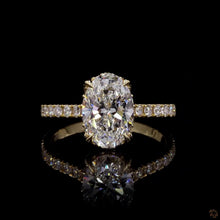 Load image into Gallery viewer, The Isabelle Ring | 2ct Oval Lab Diamond | Hidden Halo | Pavé Band | 14k Yellow Gold
