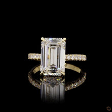 Load image into Gallery viewer, The Francesca Ring | 3ct Emerald Cut Lab Diamond | Pavé Band | Hidden Halo | 14k Gold
