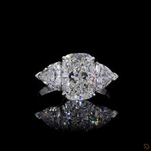 Load image into Gallery viewer, The Beatrix Ring | 3ct Elongated Cushion Cut Lab Diamond | Trillion Accents | 14k White Gold

