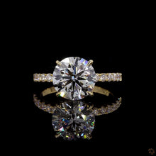 Load image into Gallery viewer, The Ophelia Ring | 3ct Round Brilliant Lab Diamond | Hidden Halo | Pavé Band | 14k Gold
