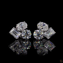 Load image into Gallery viewer, Cluster Lab Diamond Earrings — Oval, Emerald &amp; Round in 14k Gold
