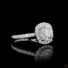 Load image into Gallery viewer, The Cordelia Ring | 2ct Cushion Cut Lab Diamond | Halo | Pavé Band | 14k White Gold
