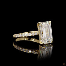 Load image into Gallery viewer, The Francesca Ring | 3ct Emerald Cut Lab Diamond | Pavé Band | Hidden Halo | 14k Gold
