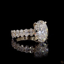 Load image into Gallery viewer, The Celina Ring | 3ct Oval Lab Diamond | Hidden Halo | Oval Accent Band | 14k Yellow Gold

