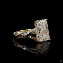 Load image into Gallery viewer, The Aurora Ring | 5ct Radiant Cut Lab Diamond | Twisted Pavé Band | Hidden Halo | 14k Gold
