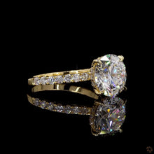 Load image into Gallery viewer, The Ophelia Ring | 3ct Round Brilliant Lab Diamond | Hidden Halo | Pavé Band | 14k Gold
