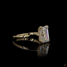 Load image into Gallery viewer, The Isolde Ring | 3.00ct Emerald Cut Lab Diamond | Cathedral Hidden Halo | 14k Yellow Gold
