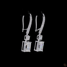 Load image into Gallery viewer, Emerald &amp; Round Lab Diamond Drop Earrings — Pavé in 14k Gold
