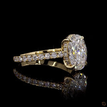 Load image into Gallery viewer, The Isabelle Ring | 2ct Oval Lab Diamond | Hidden Halo | Pavé Band | 14k Yellow Gold
