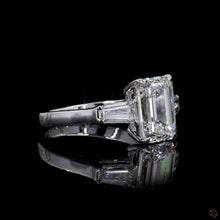 Load image into Gallery viewer, The Rosamund Ring | 3ct Emerald Cut Lab Diamond | Tapered Baguette Three-Stone | 14k White Gold
