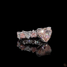Load image into Gallery viewer, The Amoret Ring | 3ct Pink Heart Cut Lab Diamond | Pink &amp; White Heart Eternity Band | 14k White Gold

