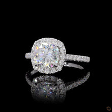 Load image into Gallery viewer, The Cordelia Ring | 2ct Cushion Cut Lab Diamond | Halo | Pavé Band | 14k White Gold
