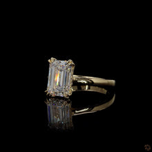 Load image into Gallery viewer, The Isolde Ring | 3.00ct Emerald Cut Lab Diamond | Cathedral Hidden Halo | 14k Yellow Gold
