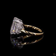 Load image into Gallery viewer, The Lucienne Ring | 3ct Elongated Cushion Cut Lab Diamond | Half Moon Accents | 14k Gold
