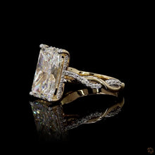 Load image into Gallery viewer, The Aurora Ring | 5ct Radiant Cut Lab Diamond | Twisted Pavé Band | Hidden Halo | 14k Gold
