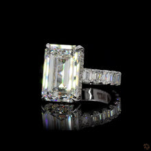 Load image into Gallery viewer, The Sovereign Ring | 5ct Emerald Cut Lab Diamond | Hidden Halo | Emerald Eternity Band | 14k White Gold
