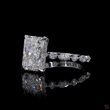 Load image into Gallery viewer, The Odette Ring | 3.70ct Radiant Lab Diamond | Hidden Halo | Marquise &amp; Round Band | 14k White Gold
