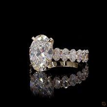 Load image into Gallery viewer, The Celina Ring | 3ct Oval Lab Diamond | Hidden Halo | Oval Accent Band | 14k Yellow Gold
