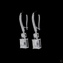 Load image into Gallery viewer, Emerald &amp; Round Lab Diamond Drop Earrings — Pavé in 14k Gold
