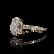 Load image into Gallery viewer, The Isabelle Ring | 2ct Oval Lab Diamond | Hidden Halo | Pavé Band | 14k Yellow Gold
