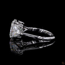 Load image into Gallery viewer, The Beatrix Ring | 3ct Elongated Cushion Cut Lab Diamond | Trillion Accents | 14k White Gold

