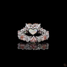 Load image into Gallery viewer, The Amoret Ring | 3ct Pink Heart Cut Lab Diamond | Pink &amp; White Heart Eternity Band | 14k White Gold
