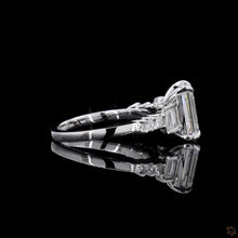 Load image into Gallery viewer, The Cosima emerald cut lab diamond ring, side profile with baguettes
