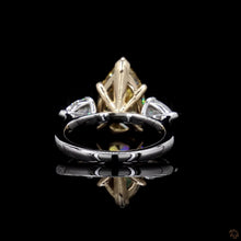 Load image into Gallery viewer, The Mirabel yellow pear lab diamond ring, back view with yellow gold prongs

