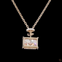 Load image into Gallery viewer, Pink radiant lab diamond pendant in 14k rose gold, back view
