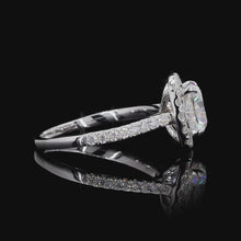 Load and play video in Gallery viewer, The Cordelia Ring | 2ct Cushion Cut Lab Diamond | Halo | Pavé Band | 14k White Gold
