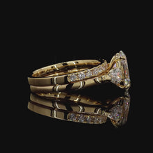Load and play video in Gallery viewer, The Juliet Bridal Set | 2ct Oval Lab Diamond | Pear Side Stones | Pavé Band | 14k Yellow Gold
