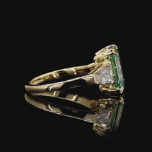 Load and play video in Gallery viewer, The Sylvie | 3.5ct Green Emerald Cut Lab Diamond | Tapered Baguette Three-Stone | 14k Gold
