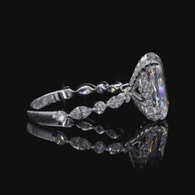 Load and play video in Gallery viewer, The Odette Ring | 3.70ct Radiant Lab Diamond | Hidden Halo | Marquise &amp; Round Band | 14k White Gold

