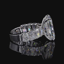 Load and play video in Gallery viewer, The Leonora Ring | 4ct Radiant Cut Lab Diamond | Hidden Halo | Radiant Eternity Band | 14k White Gold
