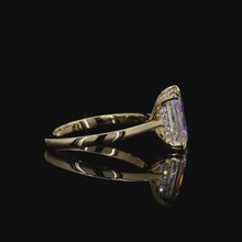 Load and play video in Gallery viewer, The Isolde Ring | 3.00ct Emerald Cut Lab Diamond | Cathedral Hidden Halo | 14k Yellow Gold
