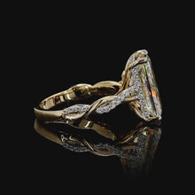 Load and play video in Gallery viewer, The Aurora Ring | 5ct Radiant Cut Lab Diamond | Twisted Pavé Band | Hidden Halo | 14k Gold
