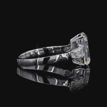 Load and play video in Gallery viewer, The Rosamund Ring | 3ct Emerald Cut Lab Diamond | Tapered Baguette Three-Stone | 14k White Gold
