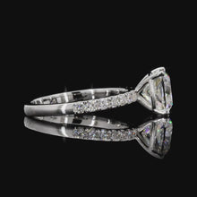 Load and play video in Gallery viewer, The Eloise Ring | 2.50ct Cushion Cut Lab Diamond | 50% Pavé Band | 14k White Gold
