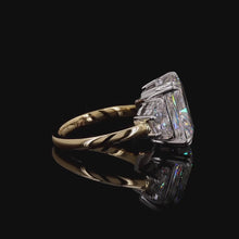 Load and play video in Gallery viewer, The Lucienne Ring | 3ct Elongated Cushion Cut Lab Diamond | Half Moon Accents | 14k Gold
