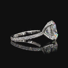 Load and play video in Gallery viewer, The Empress Ring | 5ct Round Brilliant Lab Diamond | Full Pavé Band | Hidden Halo | Platinum
